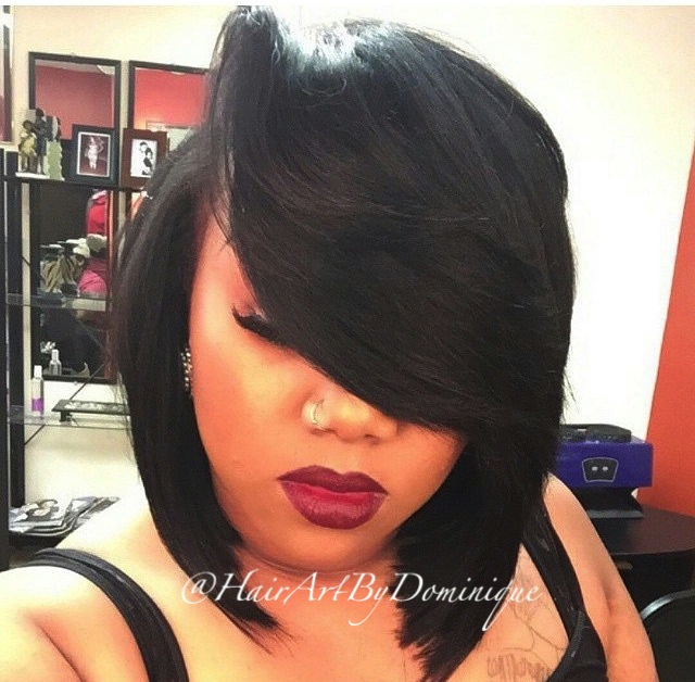 Natural Black bob cut Deep Side part Lace Front Wigs  Candiace