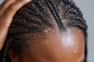 Black woman with braids showing a damaged scalp