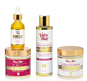 Nourish & Grow Collection of Haircare products including hair shampoo, conditioner, leave in cream and oil.